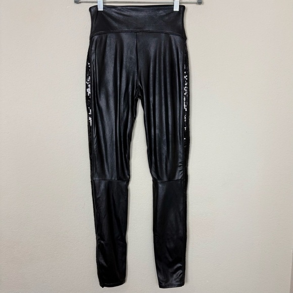 SPANX Sequined Faux-Leather Black Leggings Size Small - Picture 9 of 15